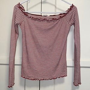 Better Be Small Red White Stripe Long Sleeve Wide Neck Shirt